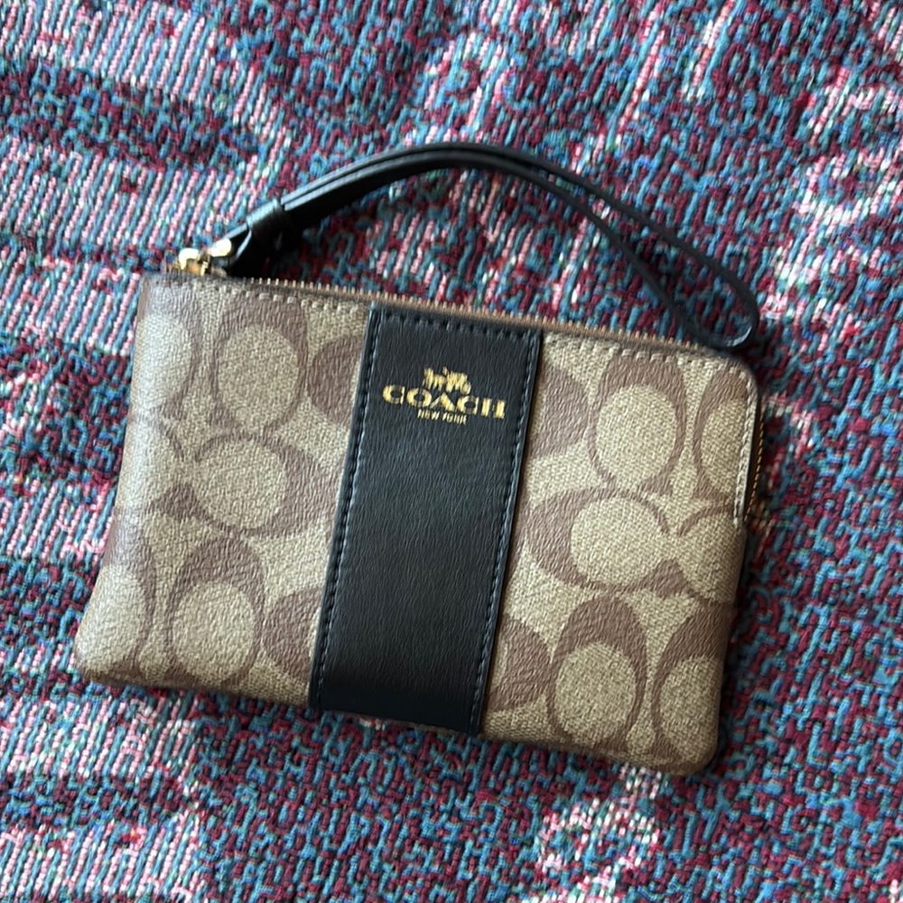 Coach Signature Brown and Black Wristlet